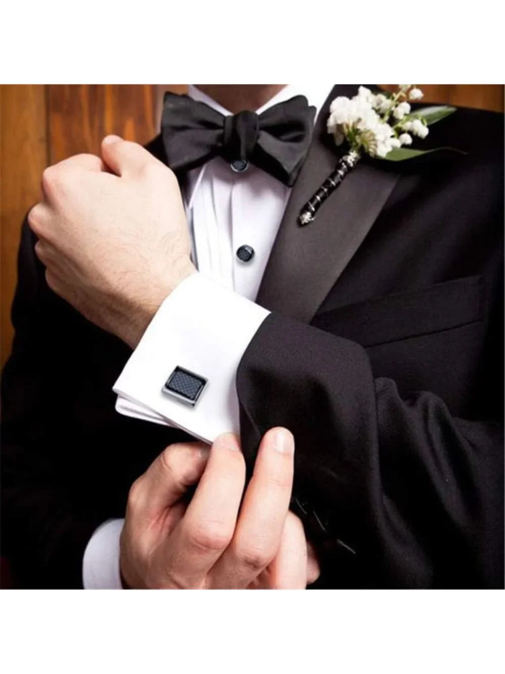 Men's Cufflinks & Tuxedo Studs Set in Gift Box - Carbon Fiber